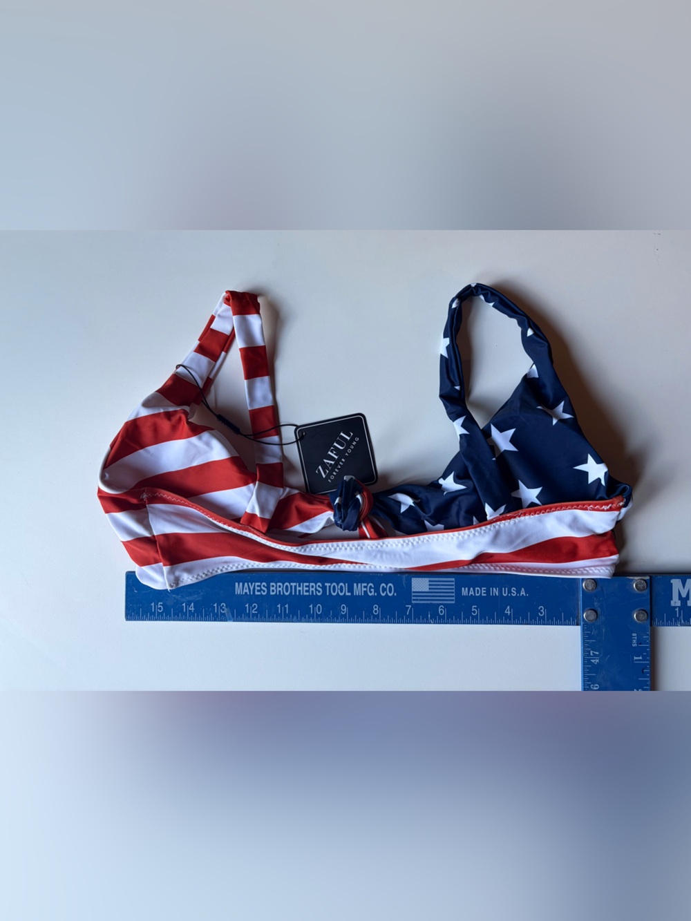 Zaful Red White and Blue American Flag Bikini Top